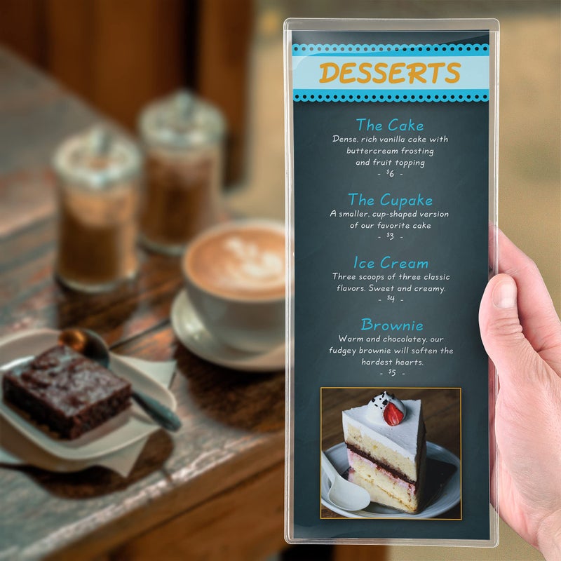 STORE SMART - Plastic 2-View/Single Pocket Menu: 4 1/4" x 11" - 10-pack - Open Short Side - Made in USA - PE3061S-MENU-10 - Image 1